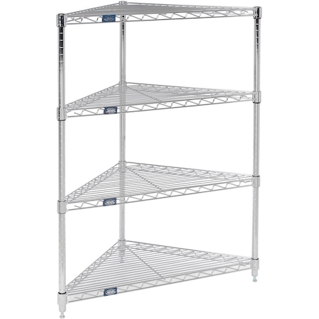 Nexel Chrome, 4 Shelf, Corner Wire Shelving Unit, 24inW x 18inD x 54inH 796554
